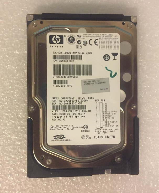 HP 364333-002  73.4GB 15000 rpm SCSI Hard drive